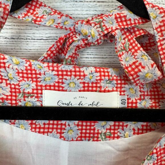 Quanta Du Soleil De Paris Women's Red & White Gingham Floral Dress Size Large - Picture 3 of 9